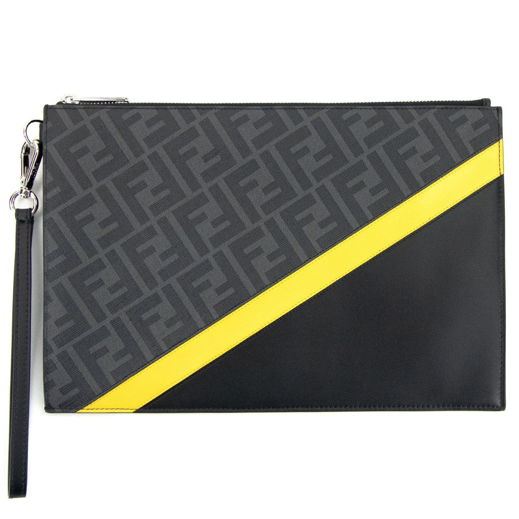 Fendi FF Logo Print Leather Pouch Nero/Sunflower