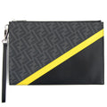 Fendi FF Logo Print Leather Pouch Nero/Sunflower