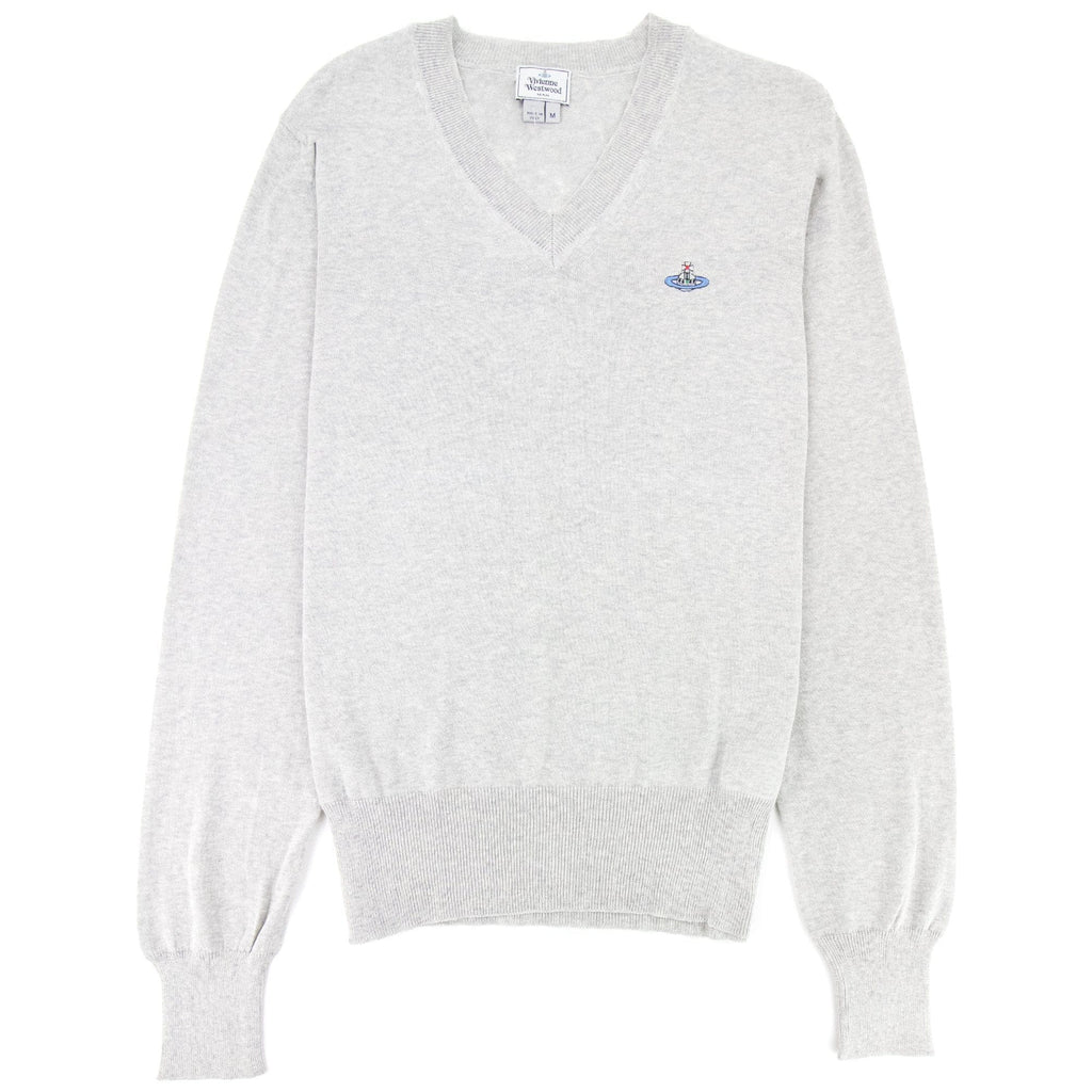 Vivienne Westwood V Neck Knitted Jumper Light Grey