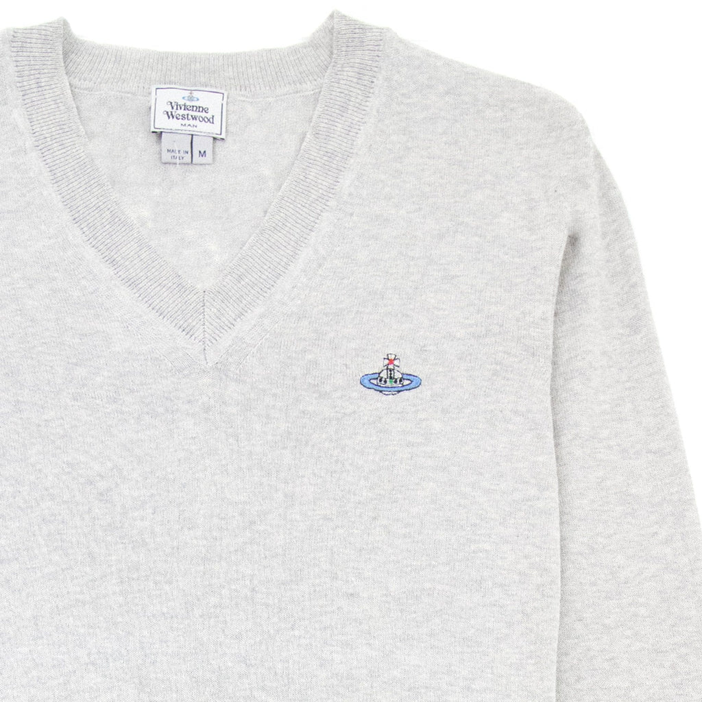Vivienne Westwood V Neck Knitted Jumper Light Grey