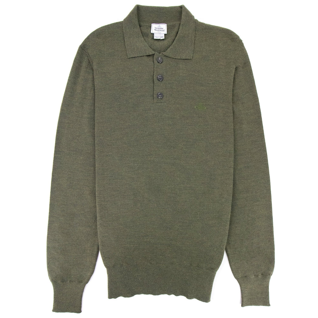 Vivienne Westwood Logo Knitted Long Sleeve Polo Khaki