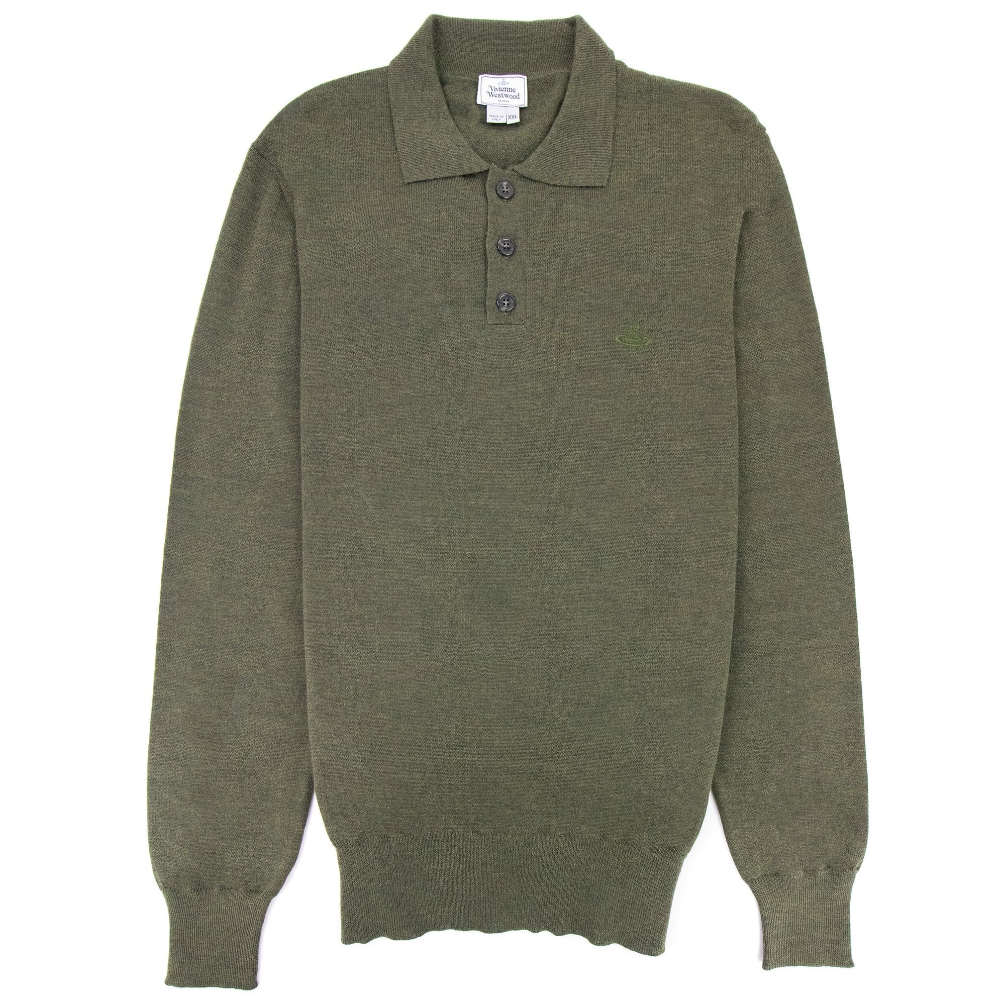 Vivienne Westwood Logo Knitted Long Sleeve Polo Khaki
