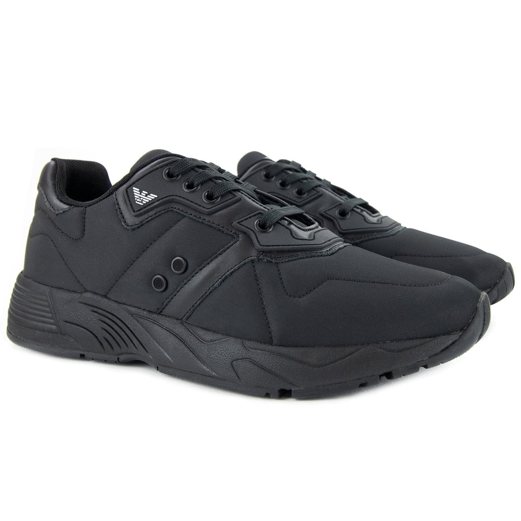 Emporio Armani Logo Leather Details Trainers Black