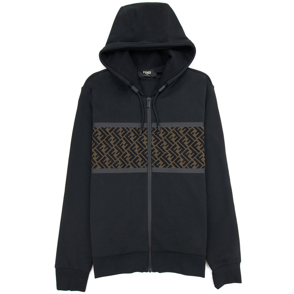 Fendi Mesh FF Logo Zip Up Sweatshirt Black