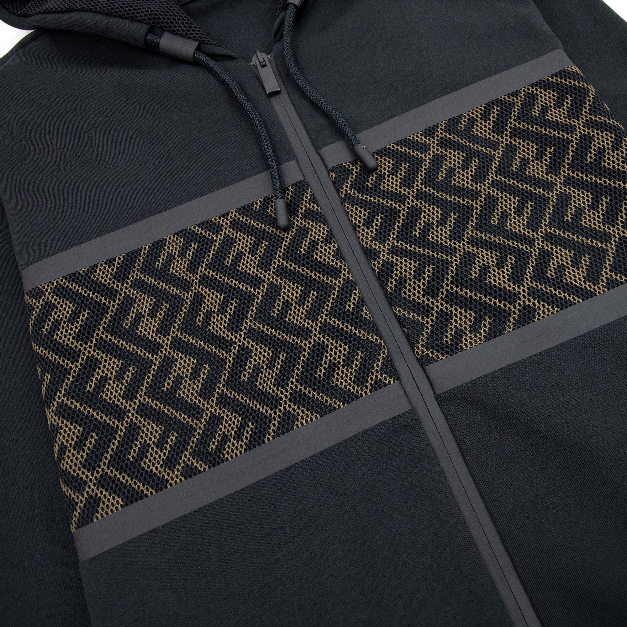 Fendi Mesh FF Logo Zip Up Sweatshirt Black