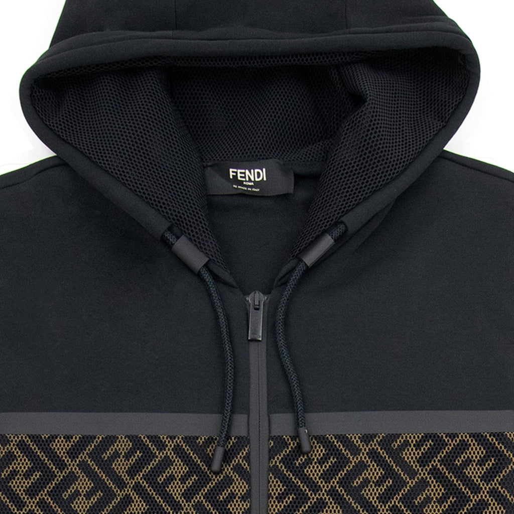 Fendi Mesh FF Logo Zip Up Sweatshirt Black