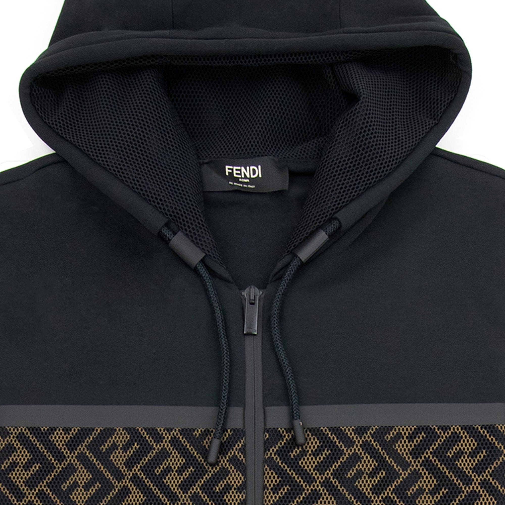 Fendi Mesh FF Logo Zip Up Sweatshirt Black