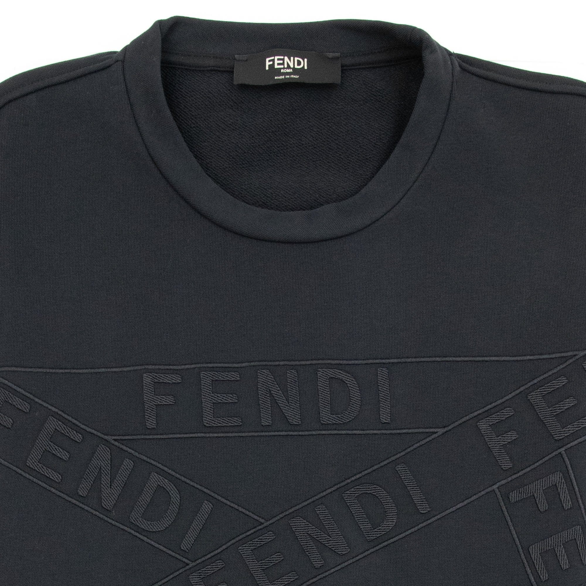 Fendi Brand Tape Crewneck Sweatshirt Black