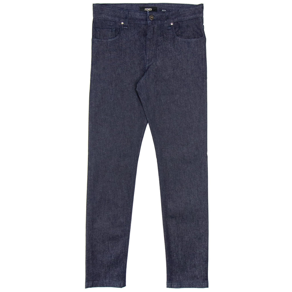Fendi Effect Lasered FF Logo Jeans Dark Blue
