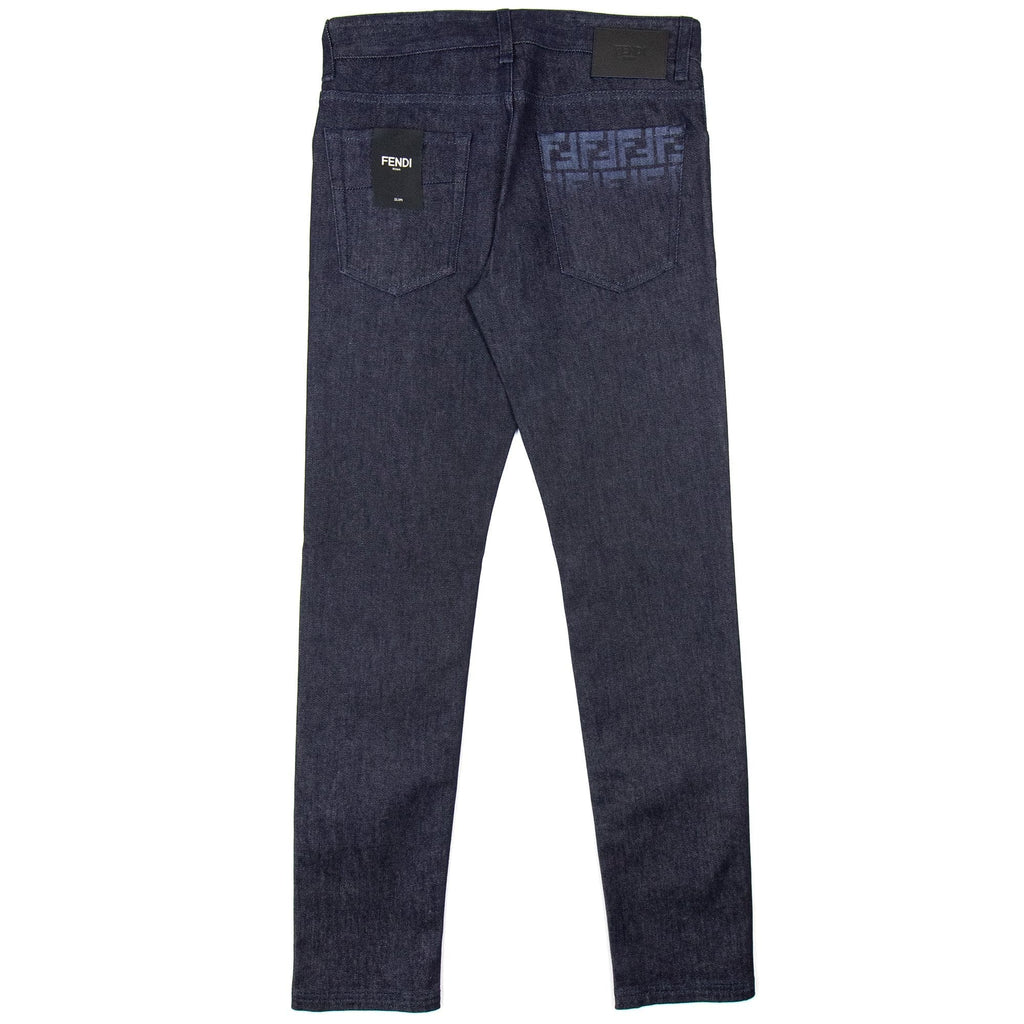 Fendi Effect Lasered FF Logo Jeans Dark Blue