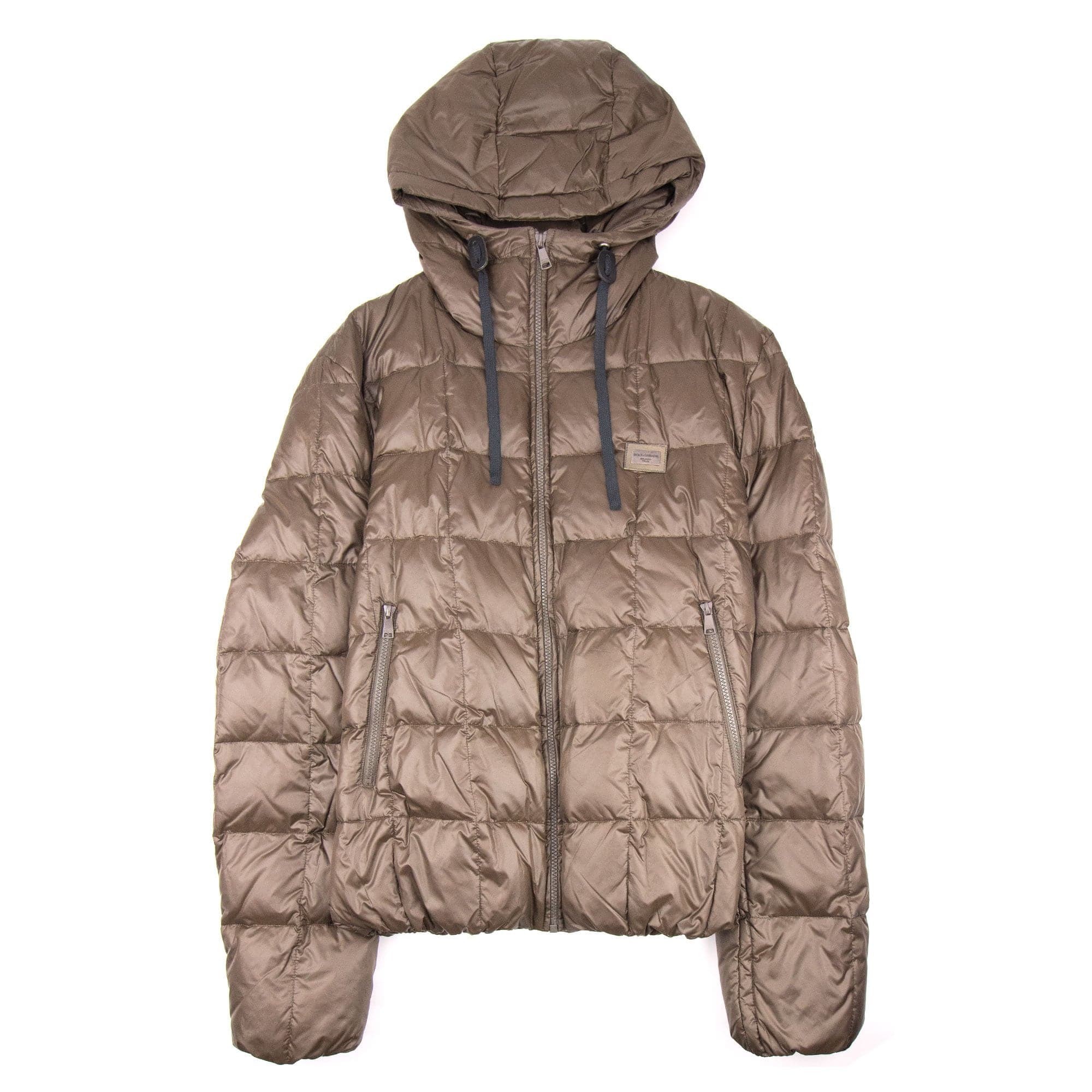 Dolce & Gabbana Logo Hooded Puffa Jacket Brown