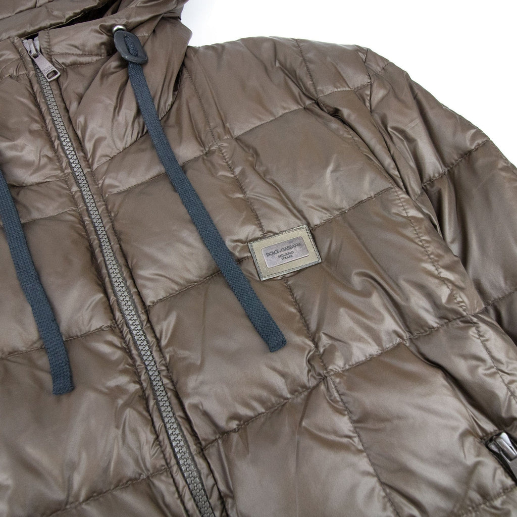 Dolce & Gabbana Logo Hooded Puffa Jacket Brown