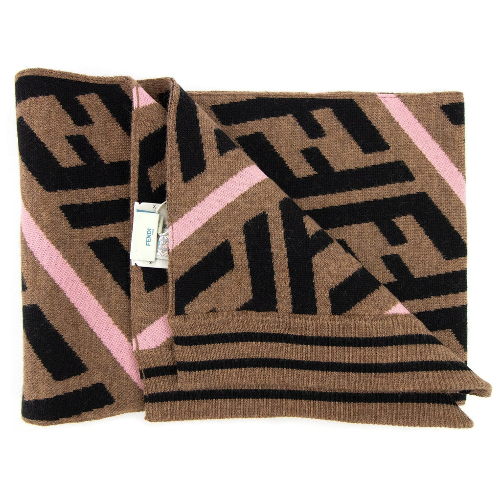 Fendi Kids FF Logo Knitted Scarf Rococo Zucca