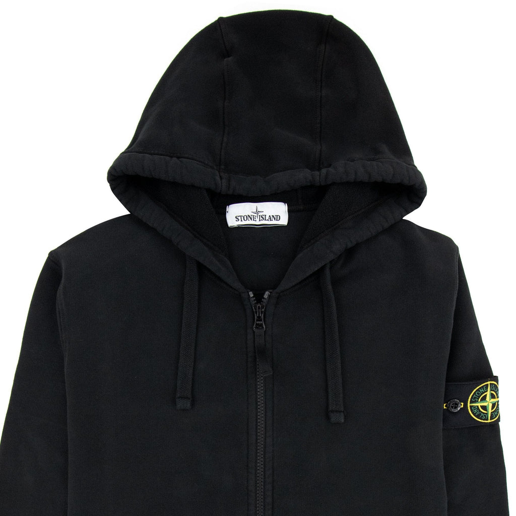 Stone Island Open Zip Up Hooded Sweatshirt Black V0029