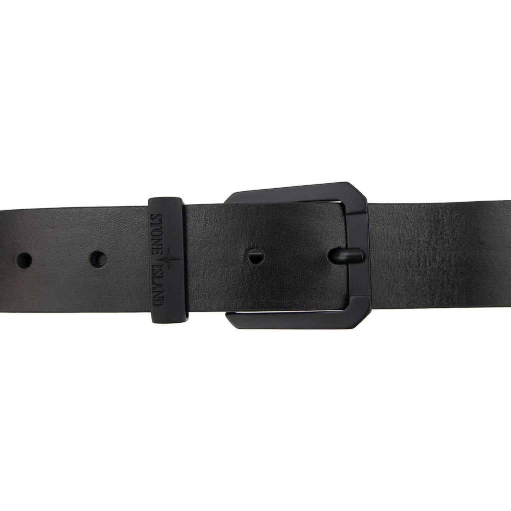 Stone Island Junior Logo Leather Belt Black V0029