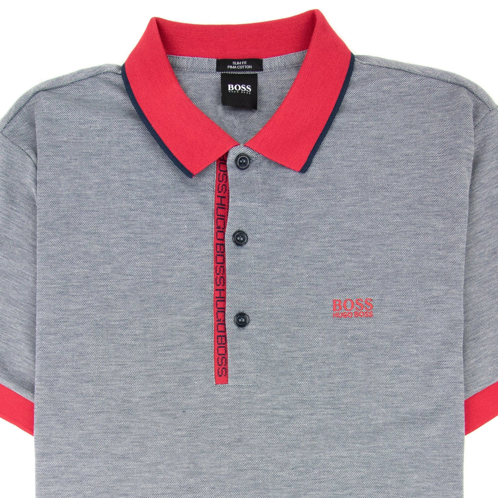 Hugo Boss Paule 4 Short Sleeve Polo Shirt Grey Marl/red