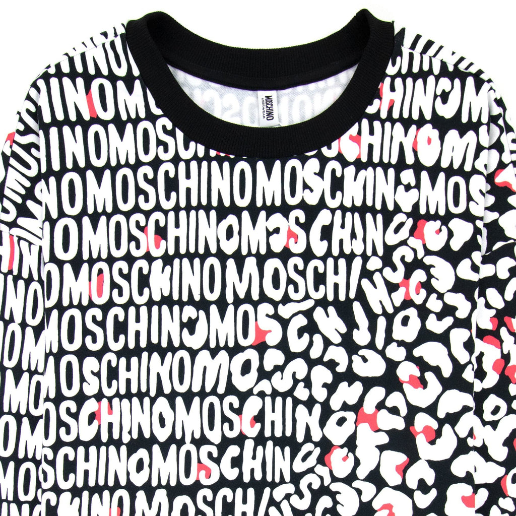 Moschino Underwear Leopard Print Crew Neck Sweatshirt White/black 5118