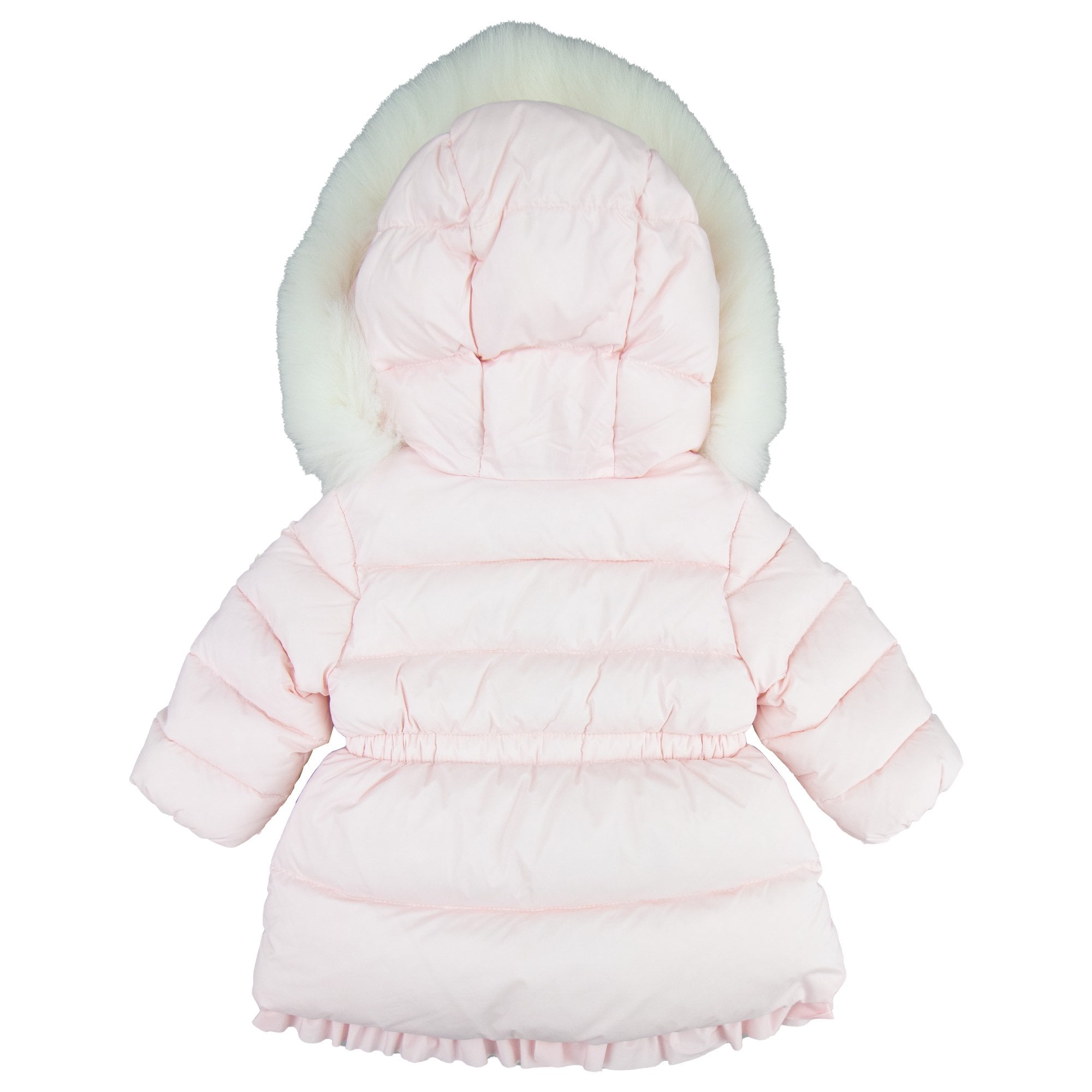 Moncler Junior Kithera Fur Hooded Longline Puffa Jacket Pink 503
