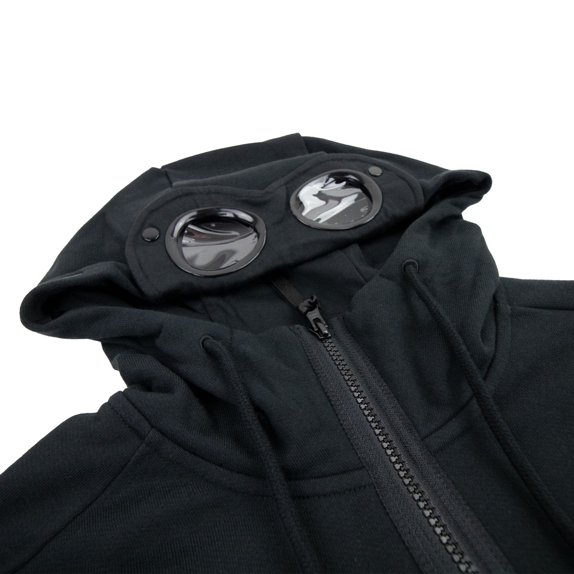 Cp Company Diagonal Raised Fleece Full Zip Goggle Hoody Black 999