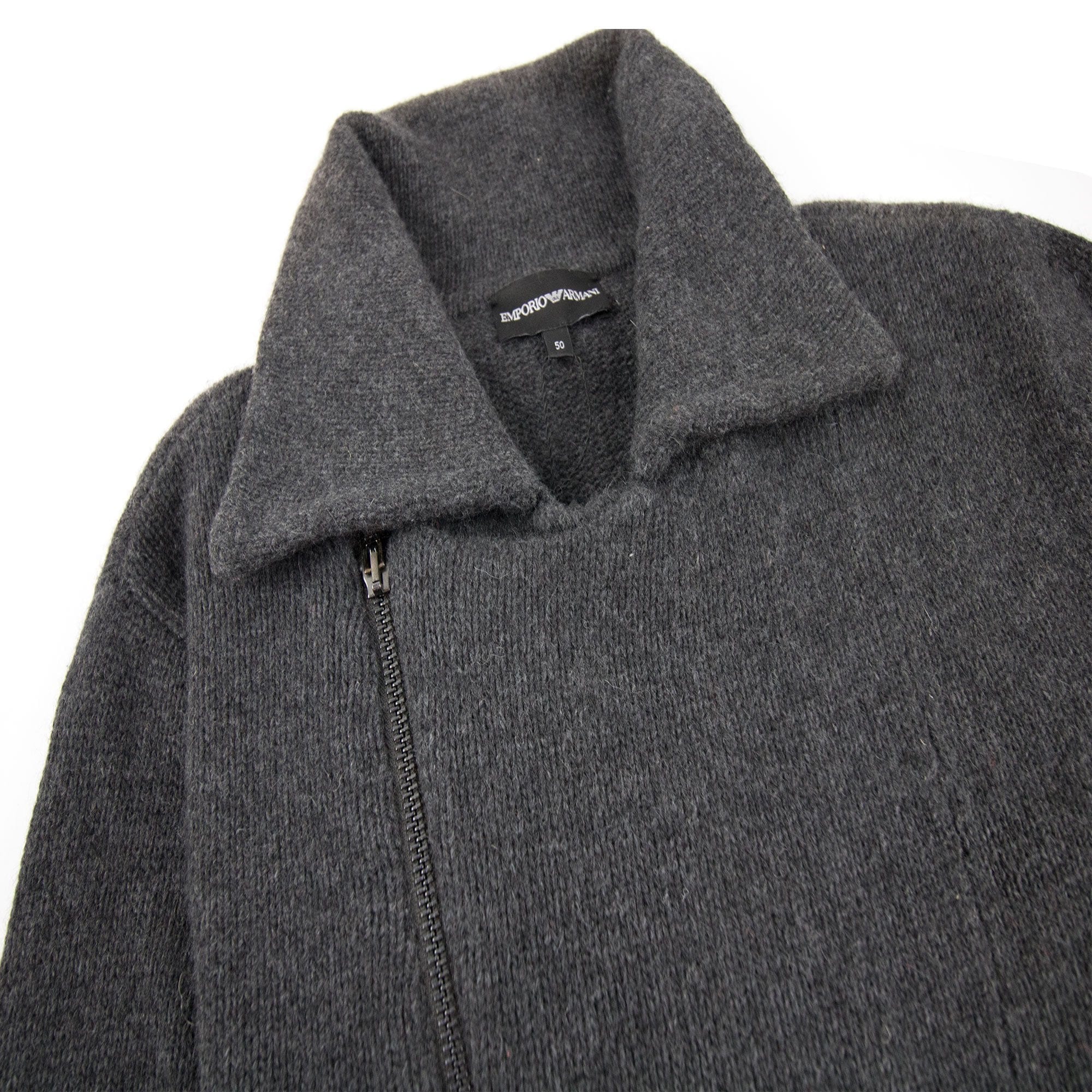 Emporio Armani Cotton Zip Up Knit Sweatshirt Dark Grey