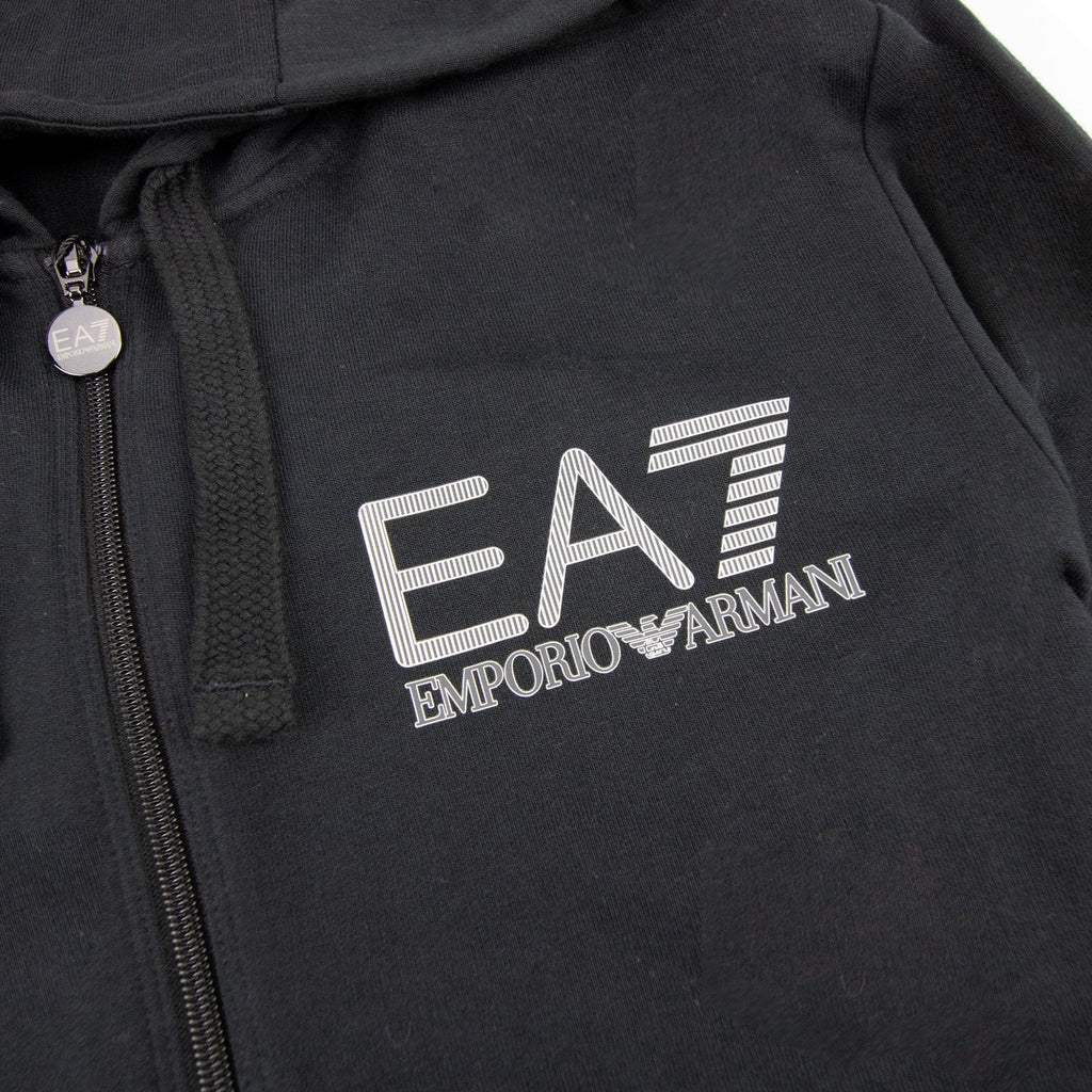 Ea7 Silver Large Logo Hoodied Sweatshirt Black