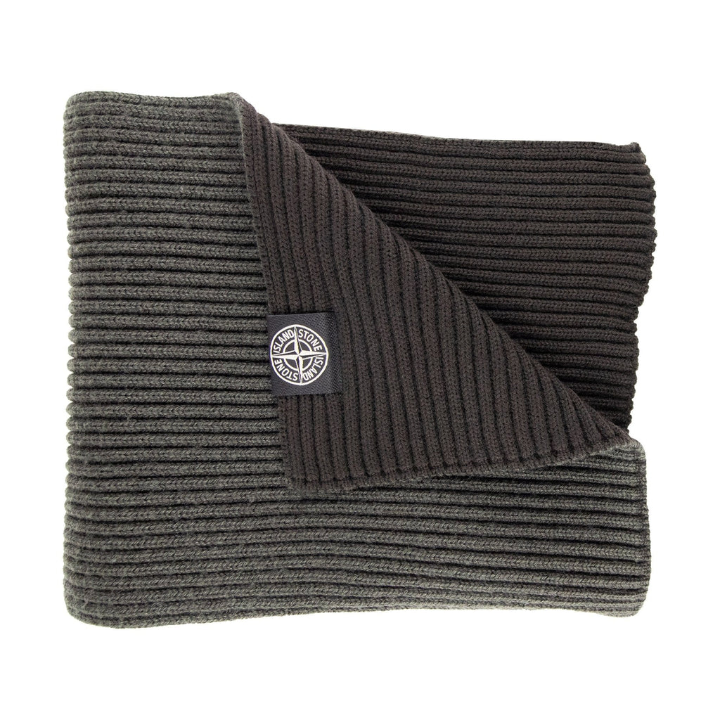 Stone Island Ribbed Wool Patch Logo Scarf Khaki V0054