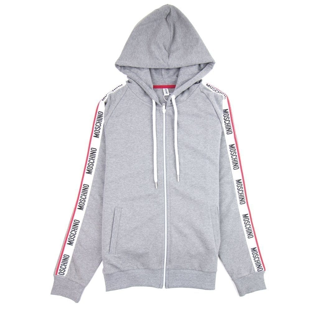 Moschino Underwear Arm Tape Logo Zip Up Hoody Dark Grey