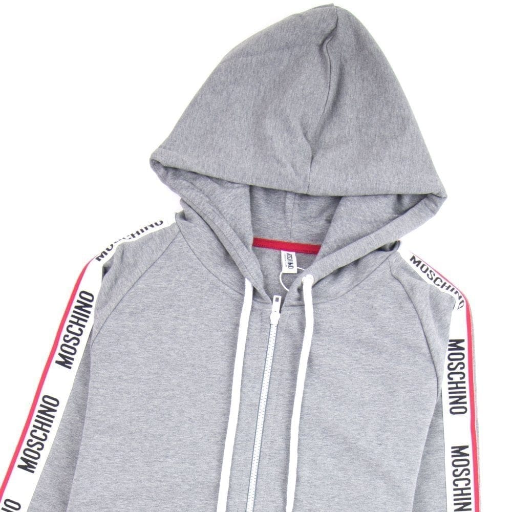 Moschino Underwear Arm Tape Logo Zip Up Hoody Dark Grey