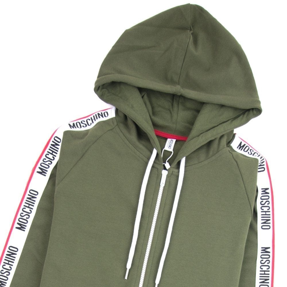 Moschino Underwear Arm Tape Logo Zip Up Hoody Khaki