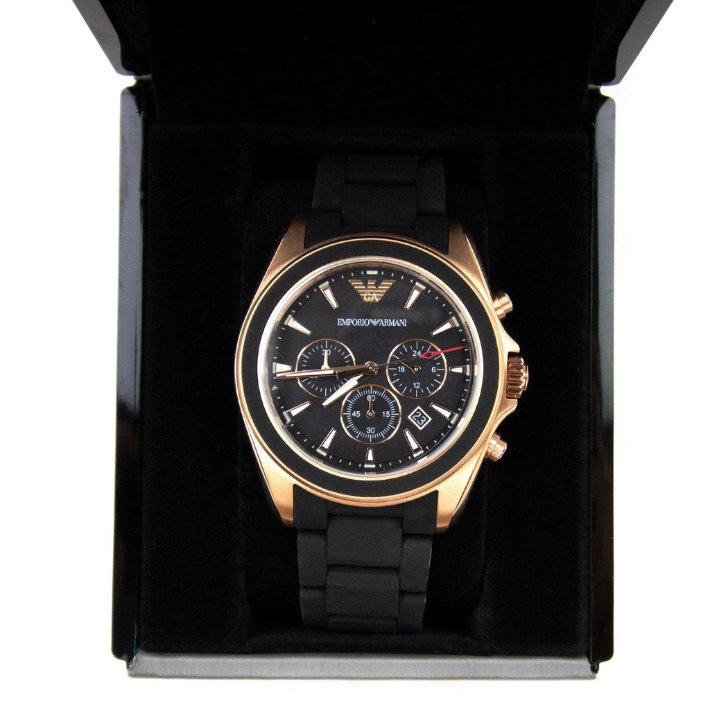 Emporio Armani Rose Gold Dials Black Rubber Strap Watch Black/Rose Gold