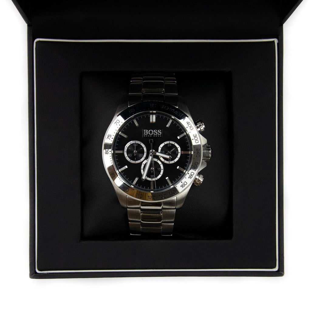 Hugo Boss Mens Ikon Black Chronograph Watch Stainless Steel