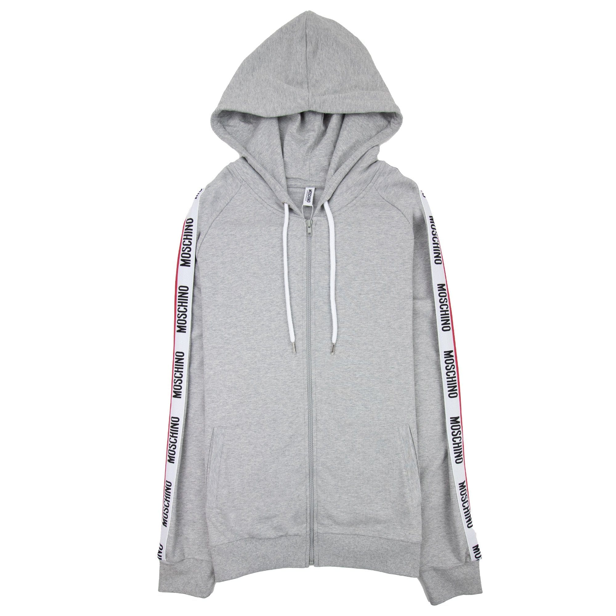 Moschino Underwear Arm Tape Logo Zip Up Hoody Light Grey