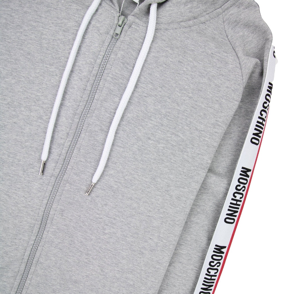 Moschino Underwear Arm Tape Logo Zip Up Hoody Light Grey