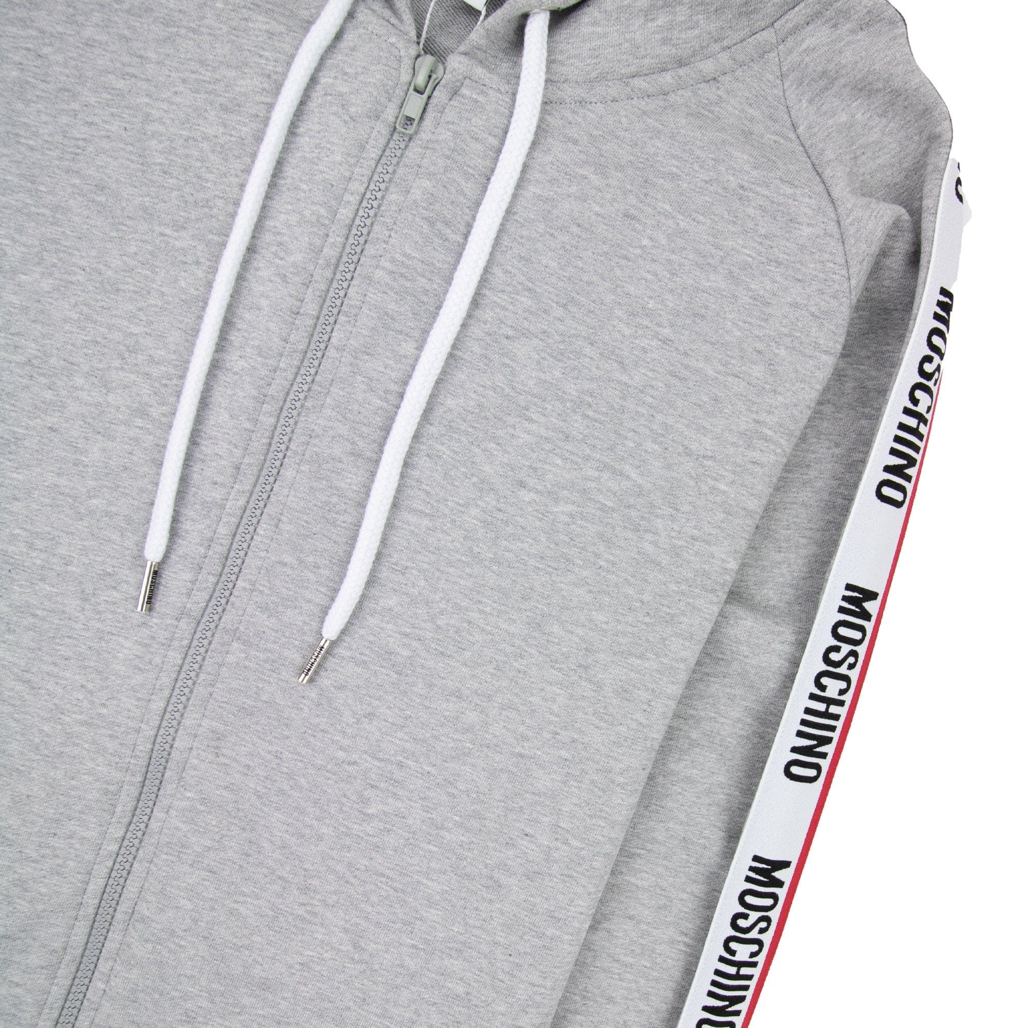 Moschino Underwear Arm Tape Logo Zip Up Hoody Light Grey