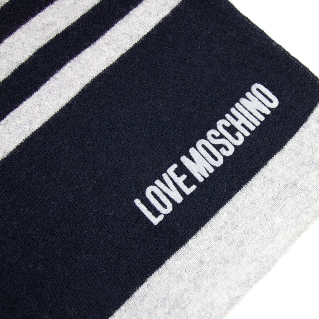 Love Moschino Stripe Logo Knitted Scarf Navy/grey