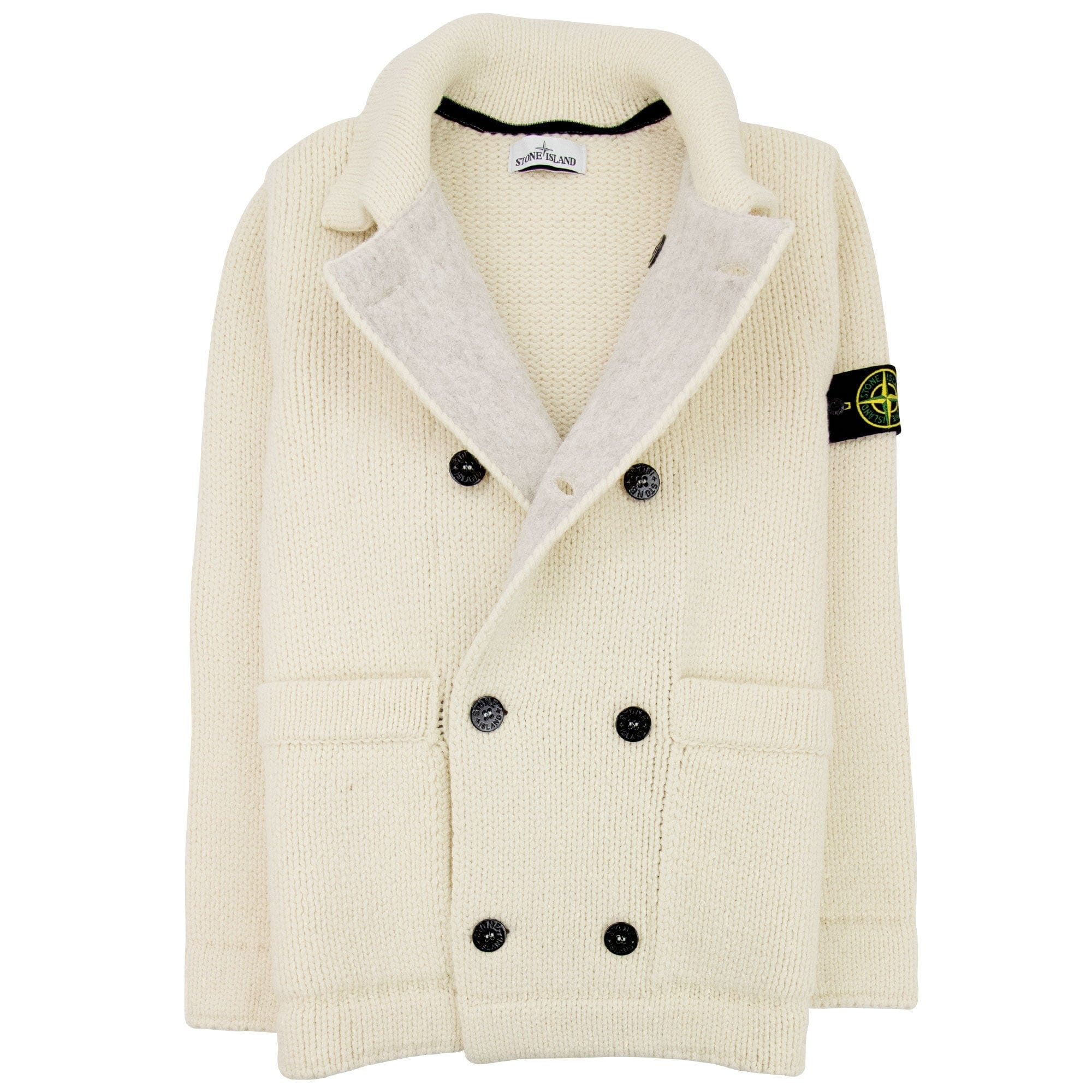 Stone Island Double Breasted Knitted Cardigan Butter V0035