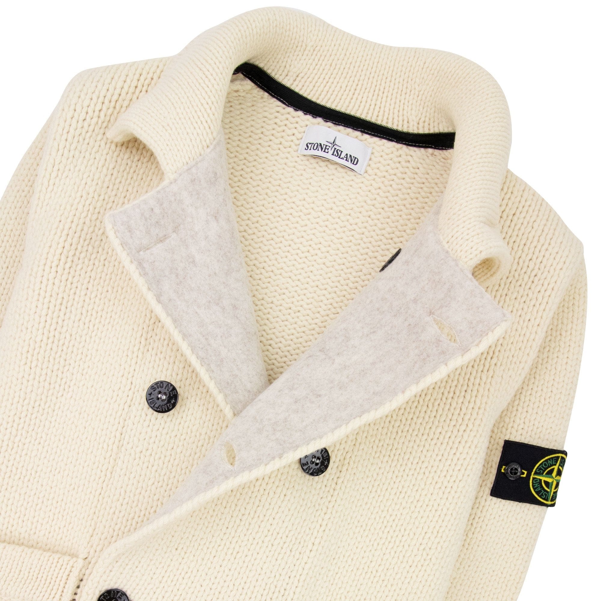 Stone Island Double Breasted Knitted Cardigan Butter V0035