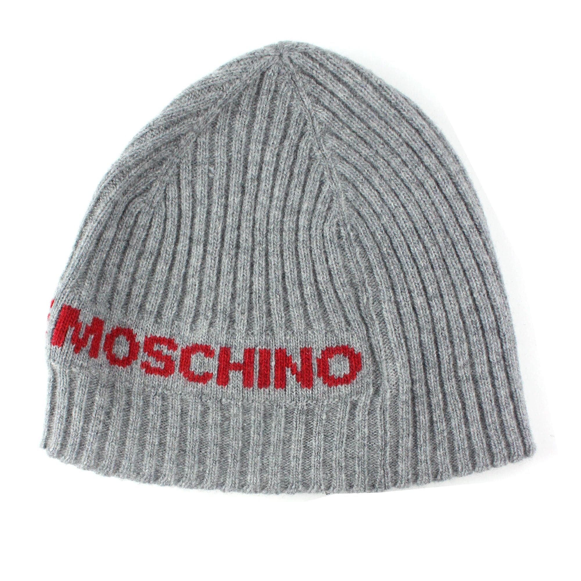Love Moschino Logo Print Ribbed Knitted Beanie Grey
