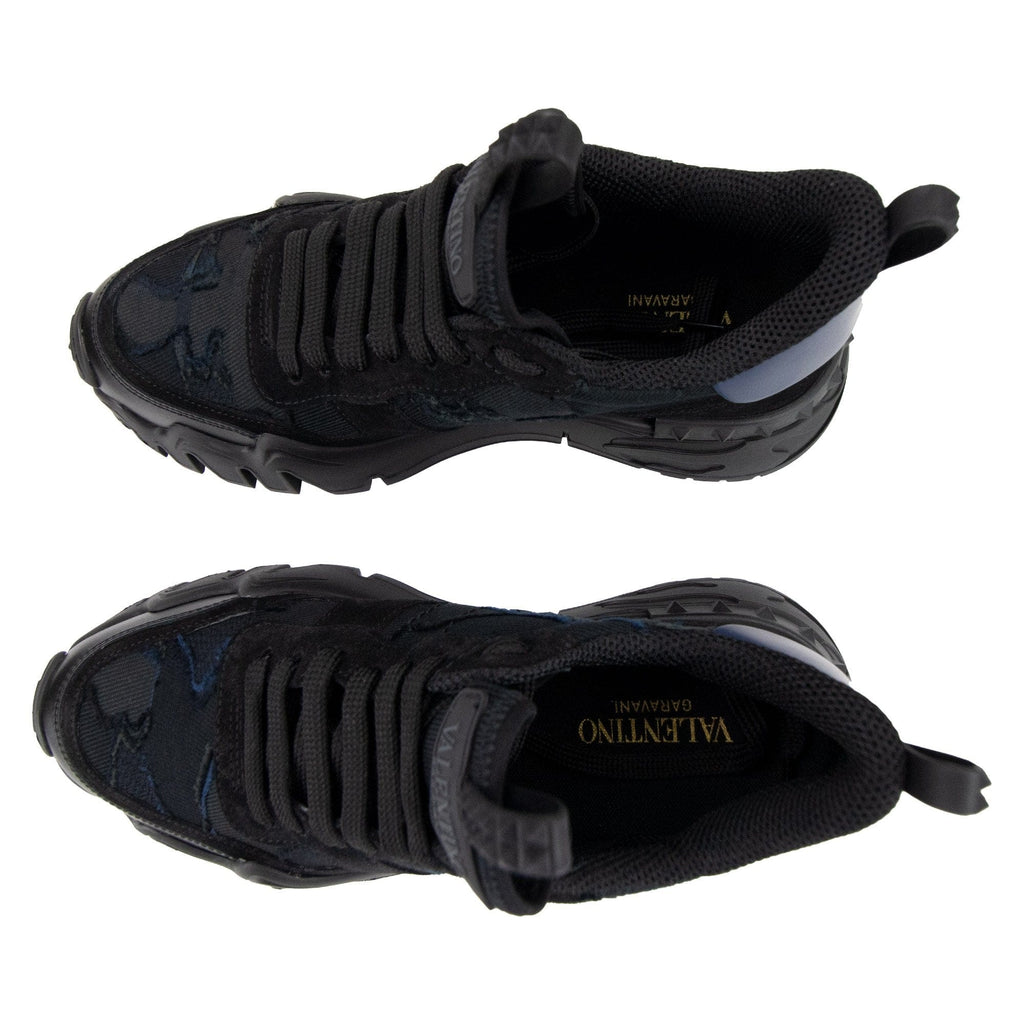 Valentino Rockrunner Plus Suede Mesh Trainers Nero