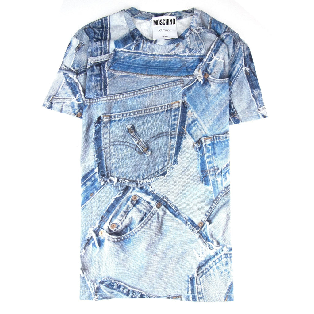 Moschino Couture All Over Jeans Printed T Shirt Dark Denim