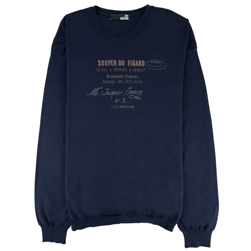 Love Moschino V Neck Knitted Sweatshirt Navy