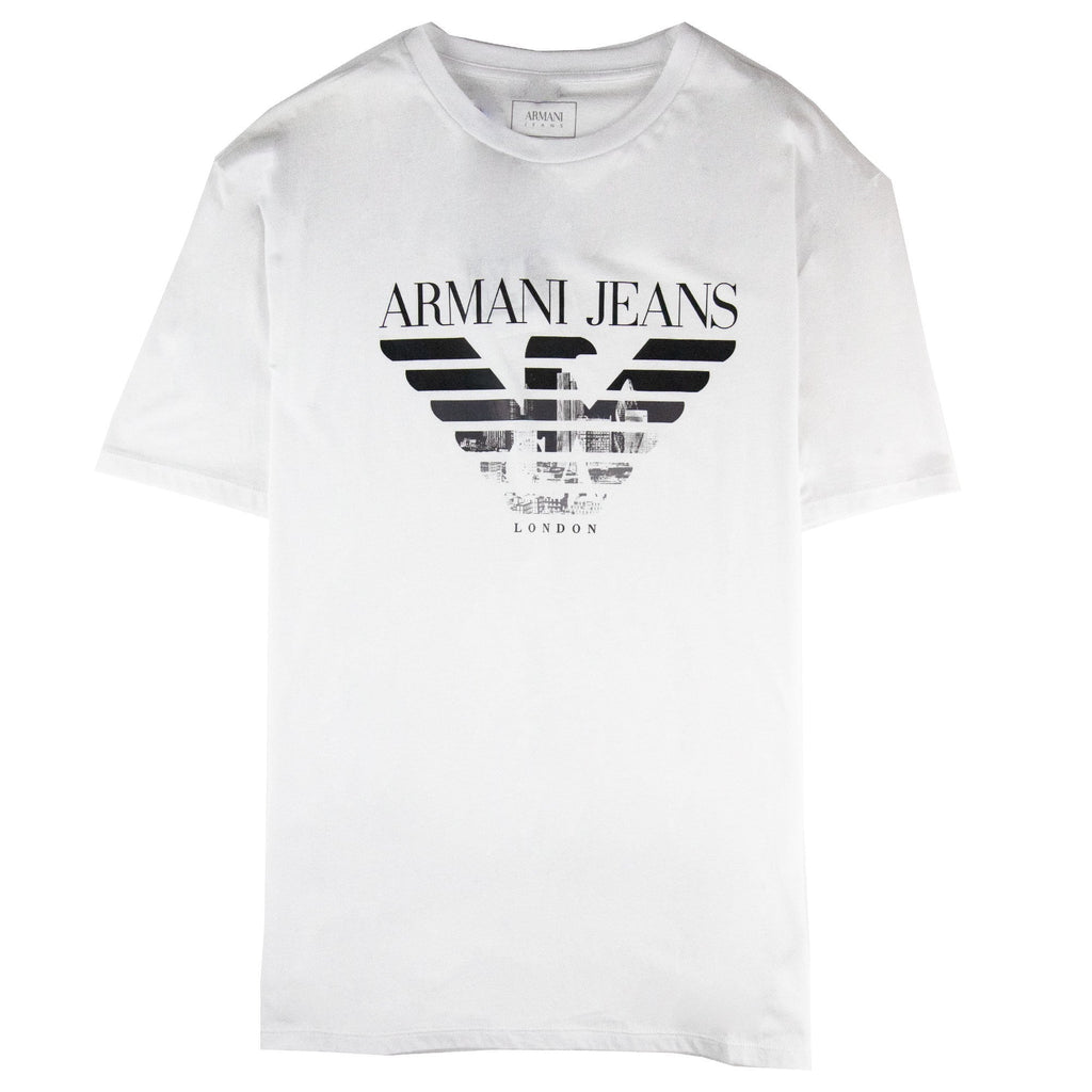 Armani Jeans Eagle London Logo T Shirt Bianco Ottico