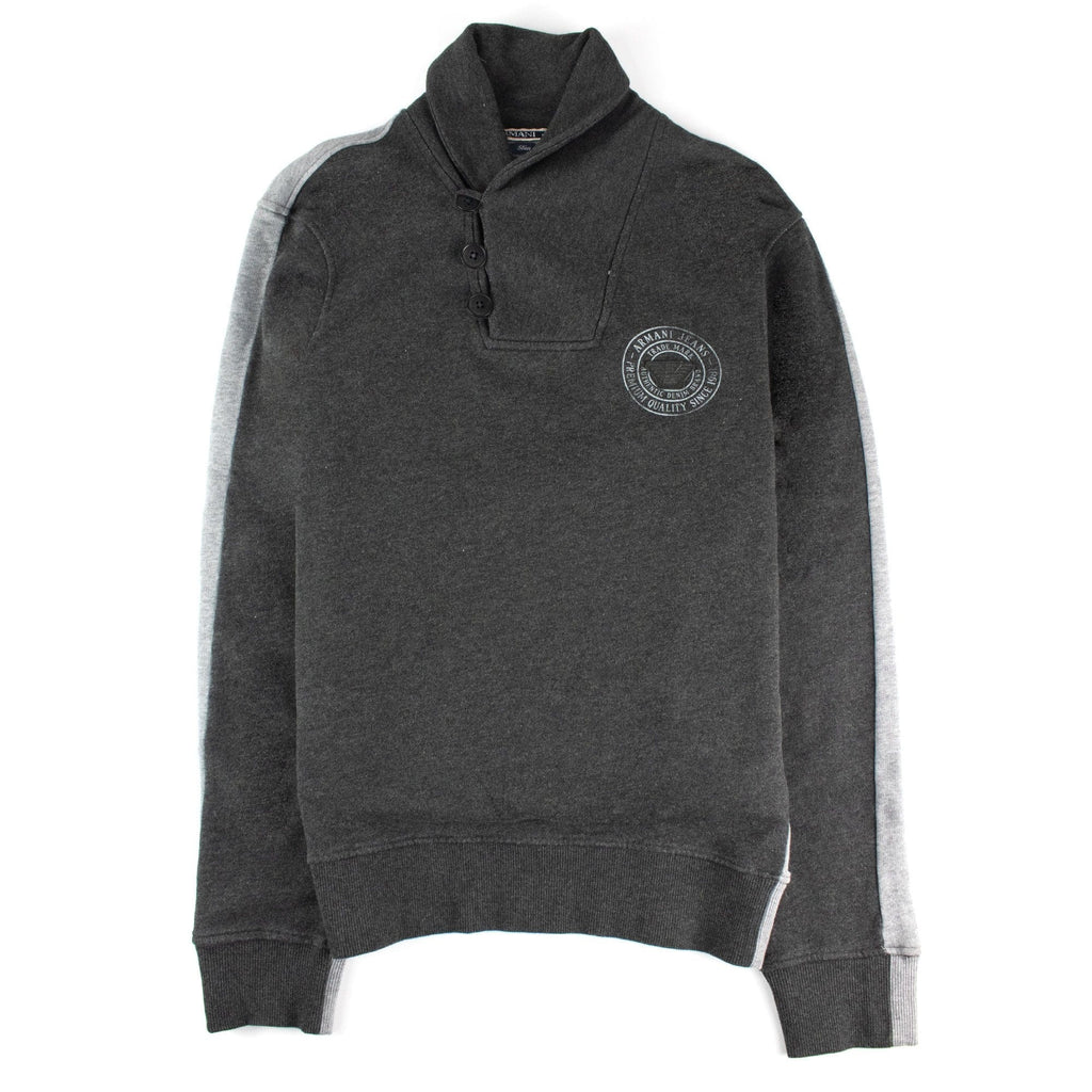 Armani Jeans 3 Buttons Rubber Logo Sweatshirt Dark Grey