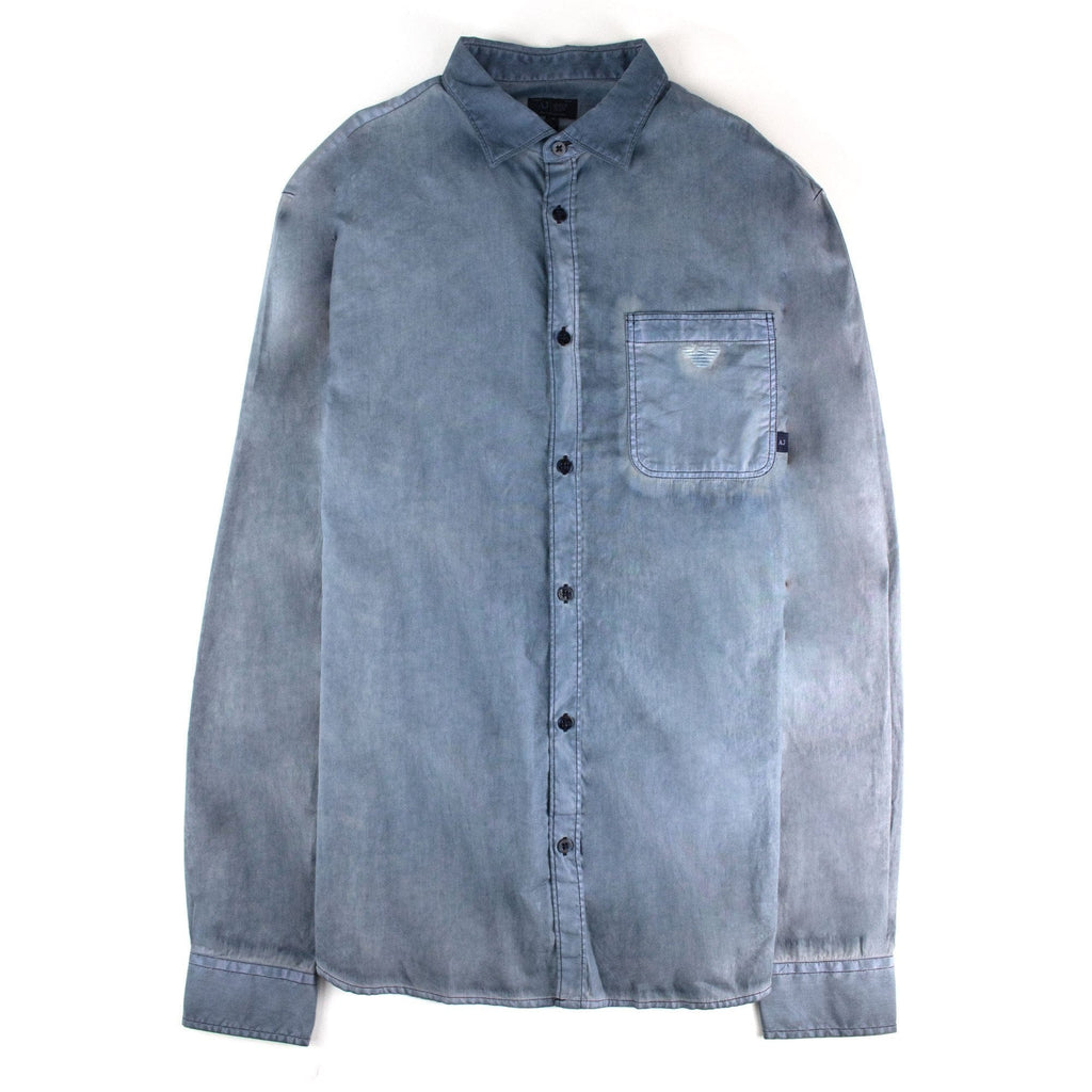 Armani Jeans Cotton Denim L/s Shirt Blue Avio