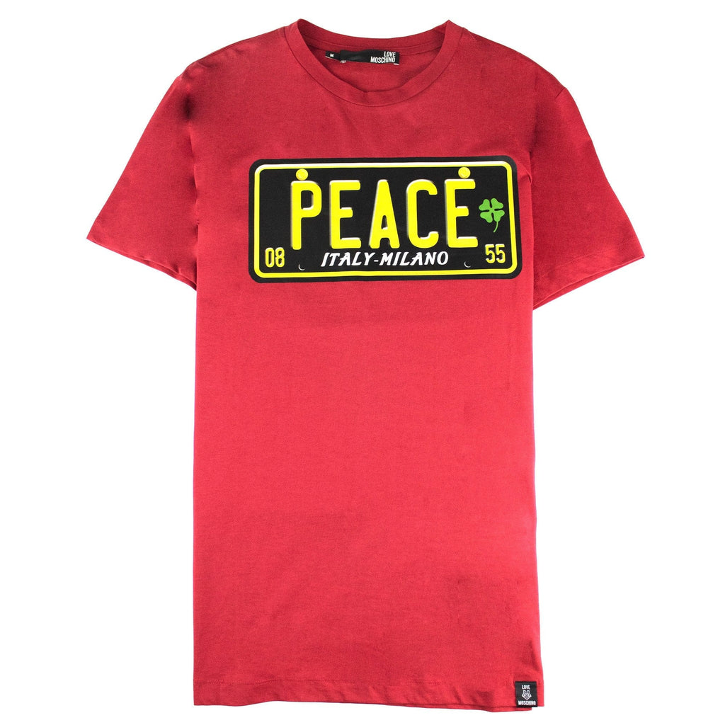Love Moschino Peace Logo Printed T Shirt Red