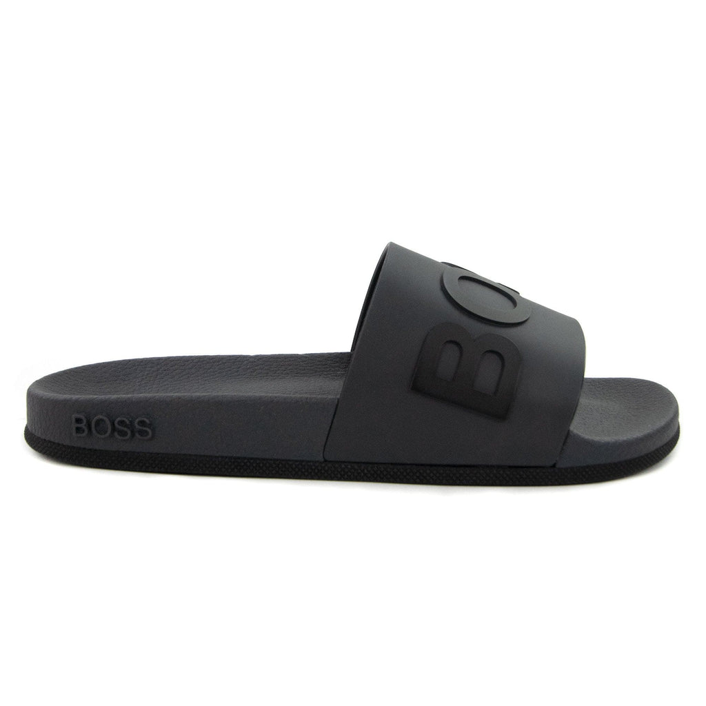 Hugo Boss Embossed Logo Monogram Slides Medium Grey