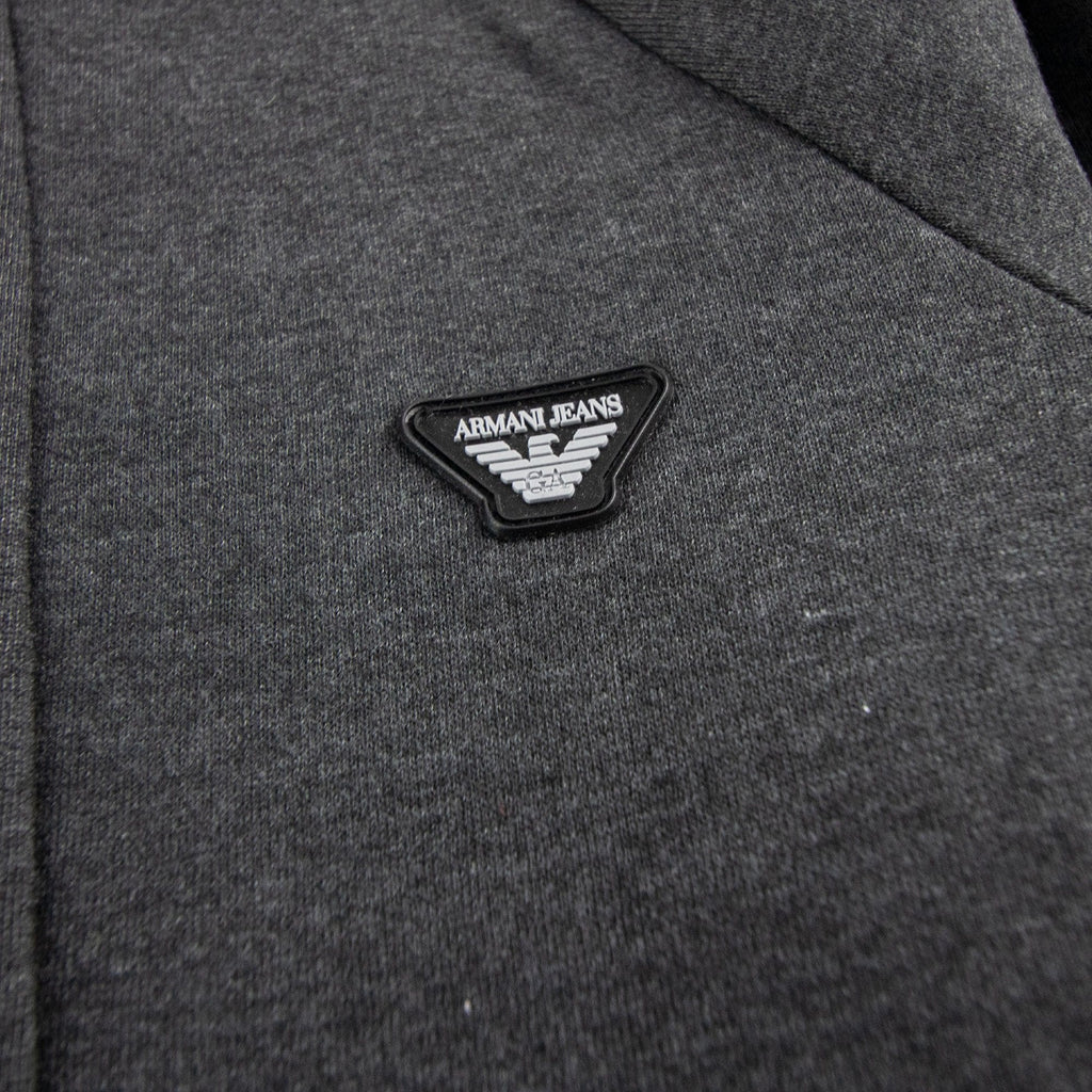 Armani Jeans Logo Zip Up Hoodied Sweatshirt Melange Grigio