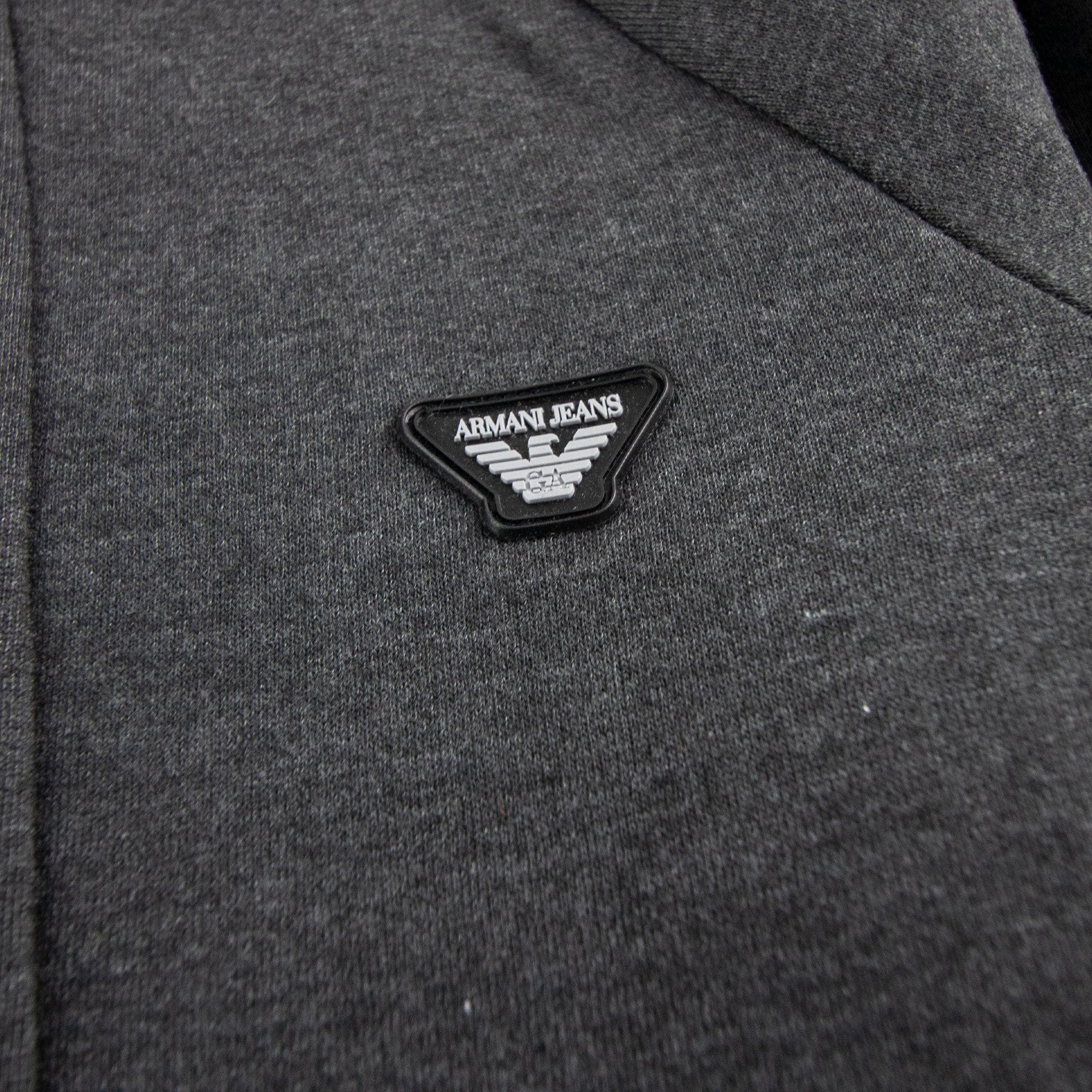 Armani Jeans Logo Zip Up Hoodied Sweatshirt Melange Grigio