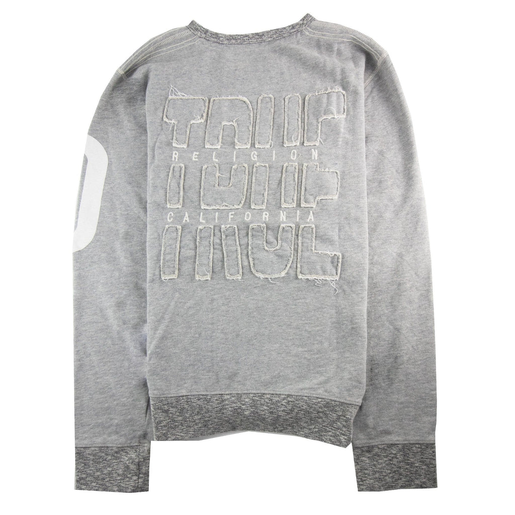 True Religion Embossed Back Logo Crewneck Sweatshirt Grey Marl