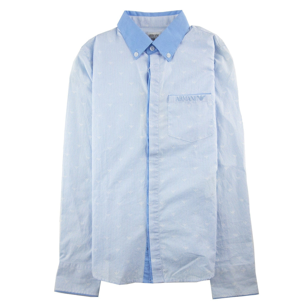Armani Junior All Over Logo Print L/s Shirt Baby Blue